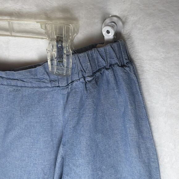Free People Show Some Shoulder Top Chambray Blue Denim Tie Sleeves Size Small - Picture 6 of 13